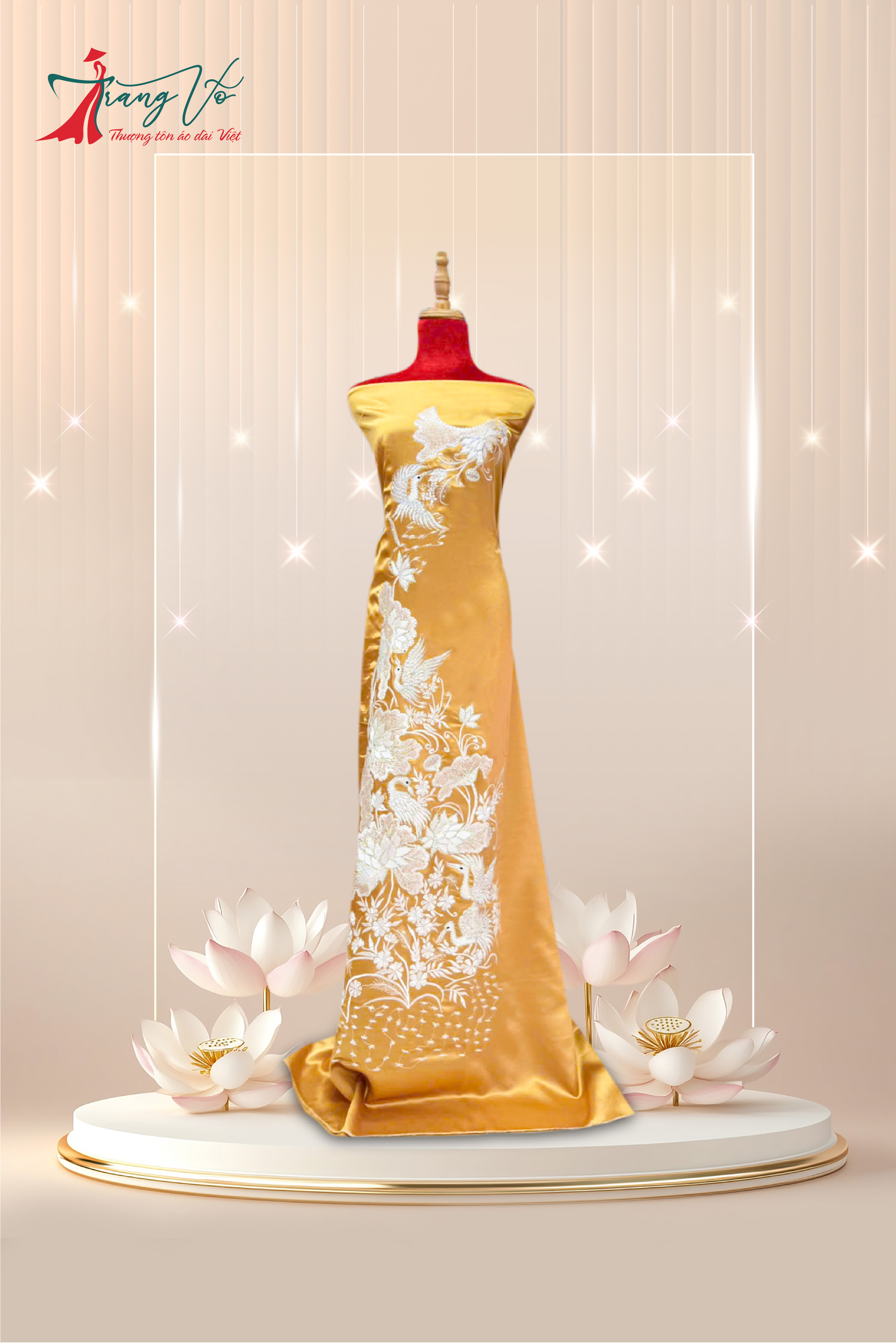 LỤA ÁNH SAO THÊU LẮC TAY SẮC VÀNG #29102405